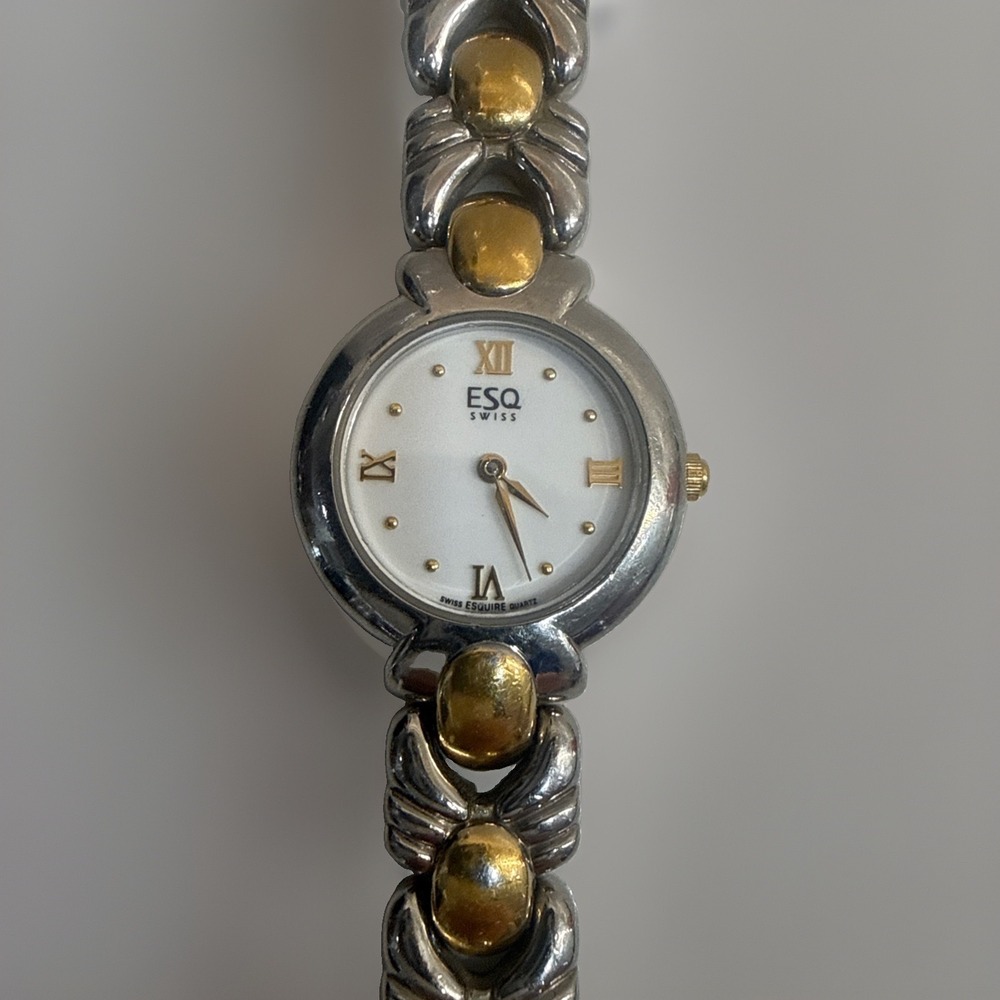 ESQ By Movado 100547 Silver/Gold Tone White Dial 24MM Quartz Ladies Watch
